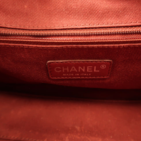 CHANEL CC SHW Deauville Bowling Tote Bag 2Way Shoulder Hand Bag Canvas Red