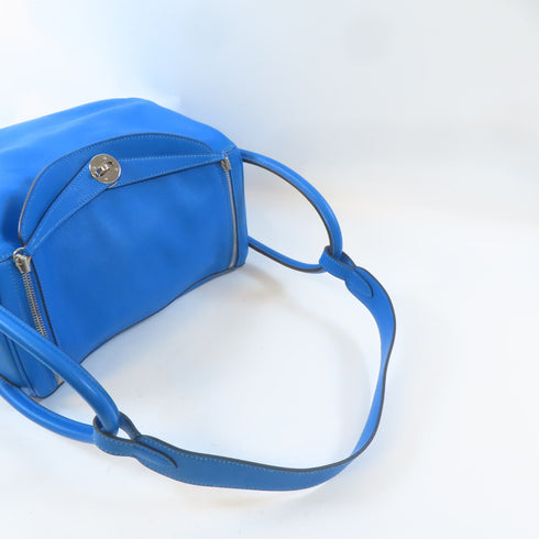 HERMES PHW Lindy 30 2 Way Shoulder Bag Evercolor Leather Bleu Hydra Blue