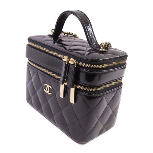 CHANEL CC GHW Vanity Case Hand Shoulder Bag Patent Leather