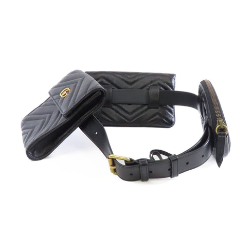 GUCCI GG GHW GG Marmont Belt Bag Belt Size 85 Calfskin Leather Black