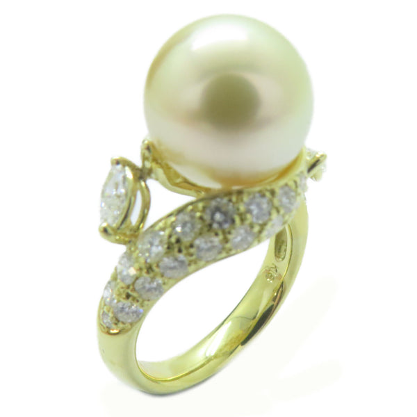 FINE JEWELRY 11.4mm Pearl 0.29ct Diamond Ring 18K Yellow Gold US#6.5