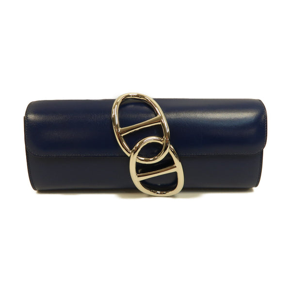 HERMES PHW Egee Clutch Bag Pouch Tadelake Leather Stamp R Bleu Saphir Blue