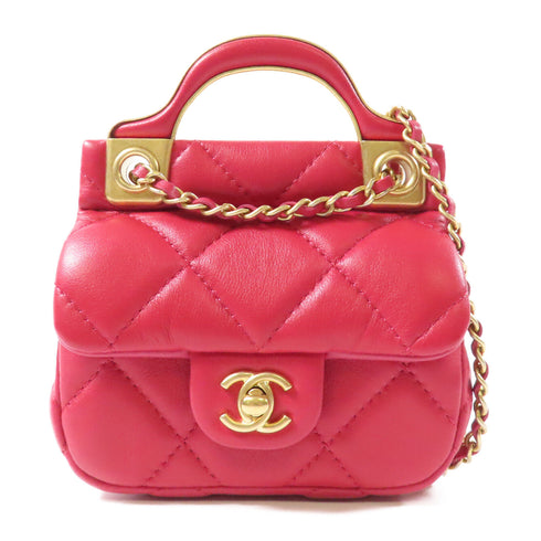 CHANEL Quilted CC GHW Chain Shoulder Bag 2 Way Bag Calfskin Leather Red