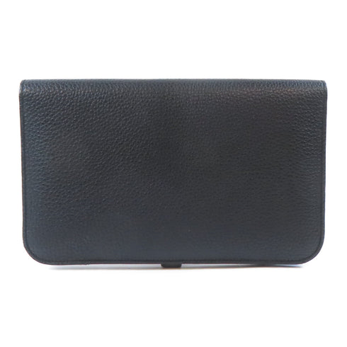 HERMES PHW Dogon GM Long Bifold Wallet Clemence Leather Noir Black
