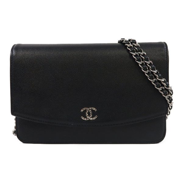 CHANEL Quilted CC SHW Wallet On Chain Shoulder Bag Calfskin Leather Black