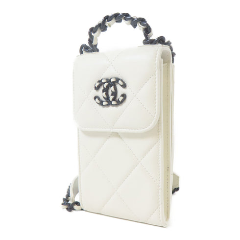 CHANEL Quilted CC SHW Phone Holder 2way Chain Shoulder Lambskin Leather White