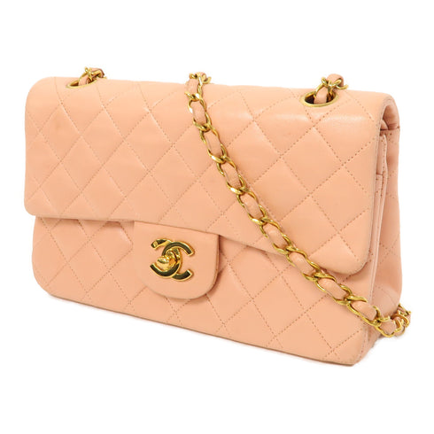 CHANEL CC GHW Chain Shoulder Bag Quilted Lambskin Leather Pink