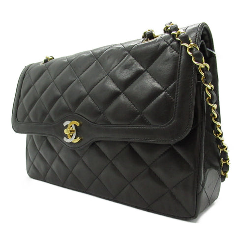CHANEL Quilted CC GHW Chain Shoulder Bag Lambskin Black Used