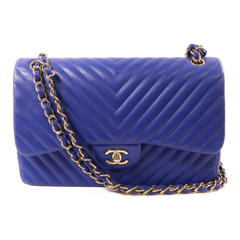 CHANEL CC GHW Chain Shoulder Bag Calfskin Leather Blue v1