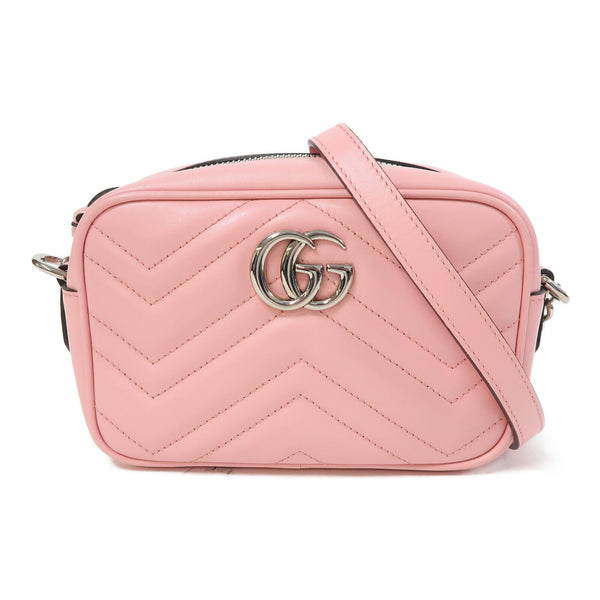 GUCCI SHW GG Marmont Mini Chain Shoulder Bag 634936 Calfskin Leather Pink