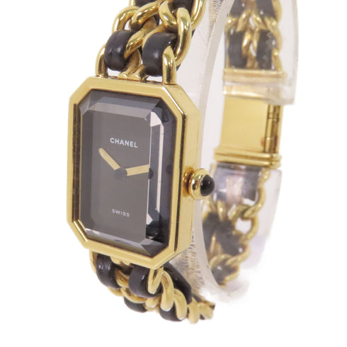 CHANEL GHW CC Premiere L Quartz Watch Gold Plated Calfskin Leather Black
