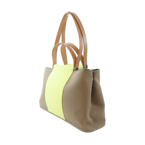 HERMES PHW Cabag Tote Shoulder Handbag Canvas Etoupe Gray Yellow