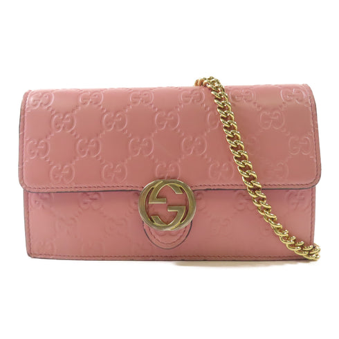 GUCCI GG GHW Wallet On Chain Shoulder Bag 409340 Calfskin Leather Pink