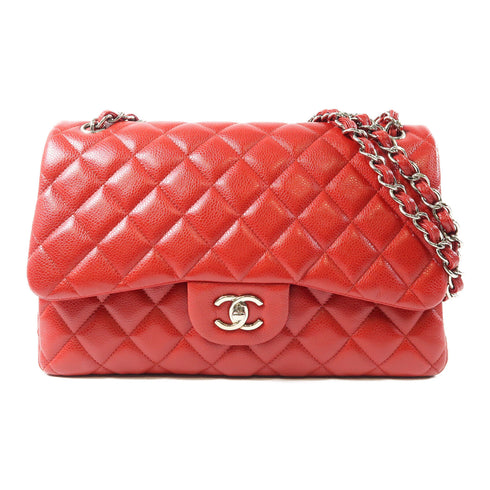 CHANEL Quilted CC SHW Chain Shoulder Bag 58600 Caviar Leather Red