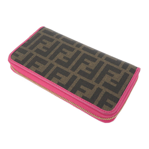 FENDI GHW Zipper Long Wallet 8M0299 Coated Canvas Brown/Pink