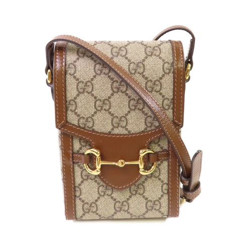 GUCCI GG GHW Horsebit Mini Shoulder Bag Crossbody Coated Canvas 625615 Brown