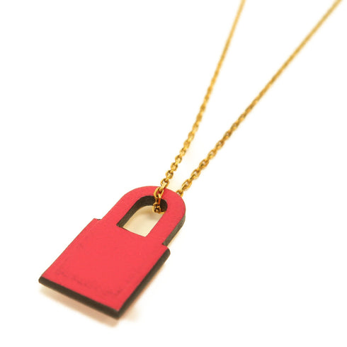 HERMES O'Kelly Necklace Leather/Metal Gold/Pink