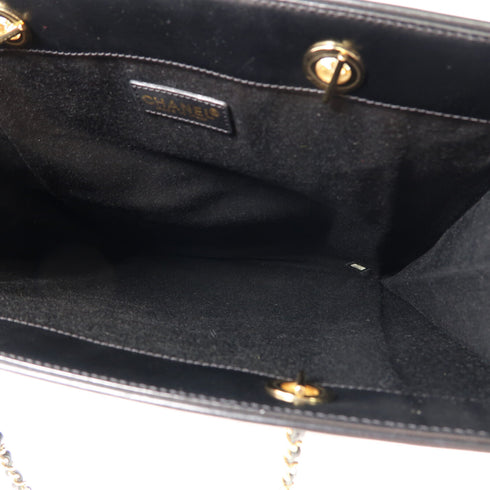 CHANEL CC GHW Tote Bag Chain Shoulder Handbag Canvas Black