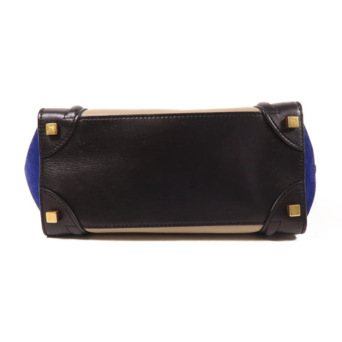 CELINE Micro Luggage Hand Bag Calfskin Leather/Suede Leather Black/Blue/Khaki