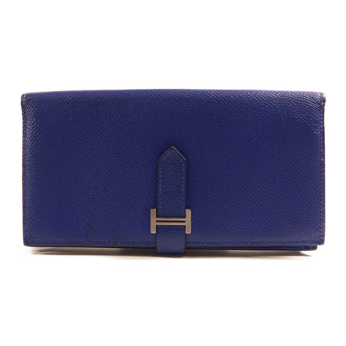 HERMES PHW Bearn Long Wallet Veau Epsom Leather Blue