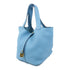 HERMES GHW Picotin MM Handbag Taurillon Clemence Leather Bleu Du Nord