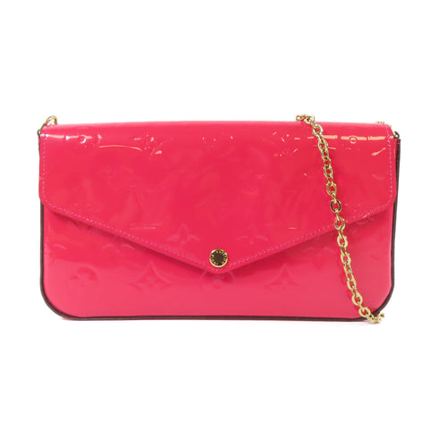 LOUIS VUITTON LV GHW Felicie Pochette Chain Shoulder Bag Monogram Vernis Pink