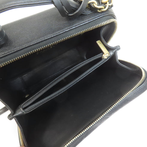 CHANEL Quilted CC GHW Vanity Case 2 Way Shoulder Bag A93343 Caviar Leather Black
