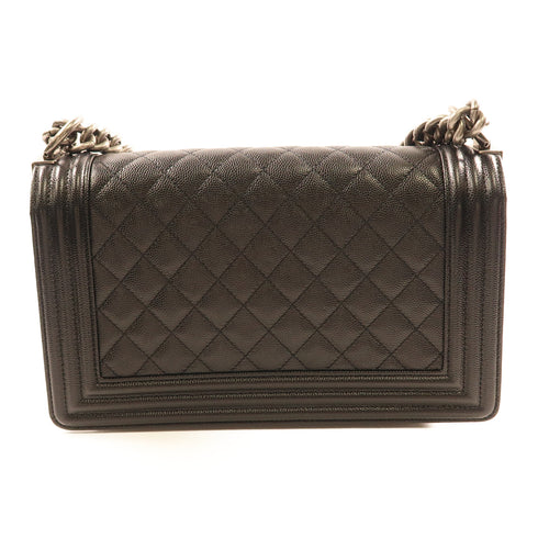 CHANEL CC Boy 25 Chain Shoulder Bag Calfskin Leather Black