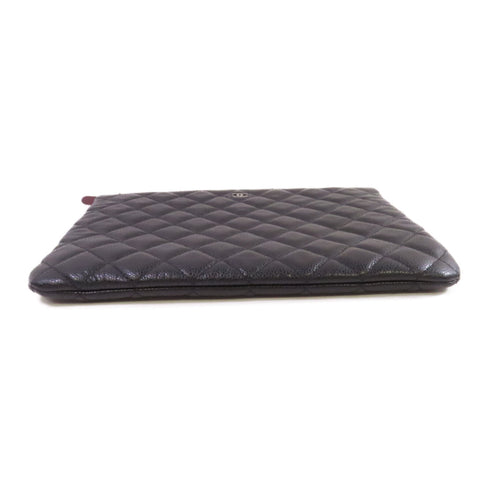 CHANEL Quilted CC SHW Pouch Clutch Bag Leather Black