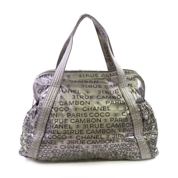 CHANEL CC SHW Tote Bag Shoulder Bag Nylon Silver Balck