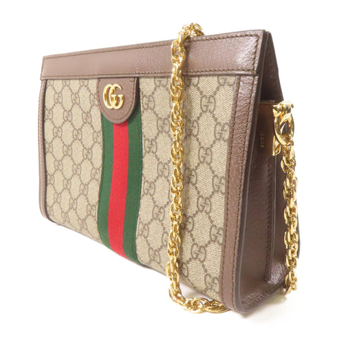 GUCCI GHW GG Supreme Ophidia Chain Shoulder Bag 503877 Coated Canvas Brown