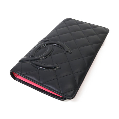CHANEL Quilted CC SHW Cambon Line Long Wallet Calfskin Letaher Black