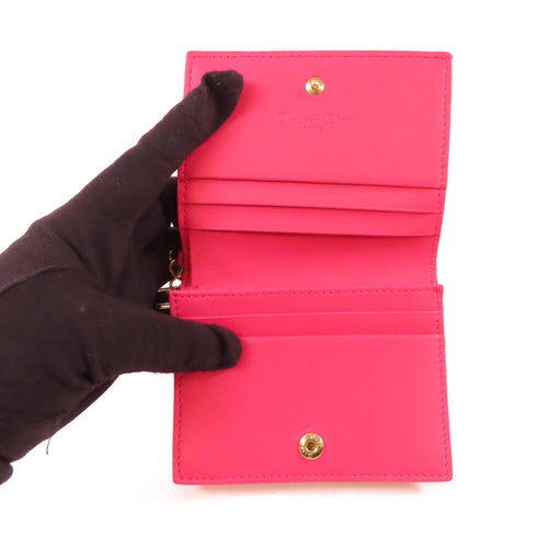 Christian Dior CD GHW Mini Lady Dior Gardenia Wallet Calfskin Leather Pink