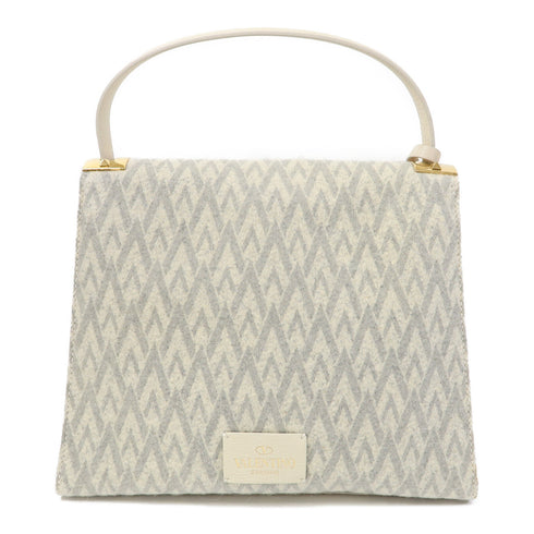Valentino GHW 2 Way Shoulder Bag Calfskin Leather/Tweed Grey/White