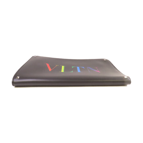 Valentino SHW VLTN Clutch Bag Pouch Calfskin Leather Black