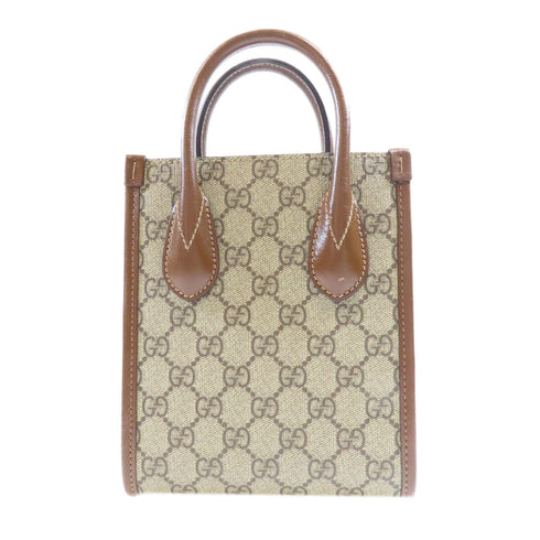 GUCCI GG GHW Mini Tote Bag Interlocking 2 Way Bag 671623 Coated Canvas Brown