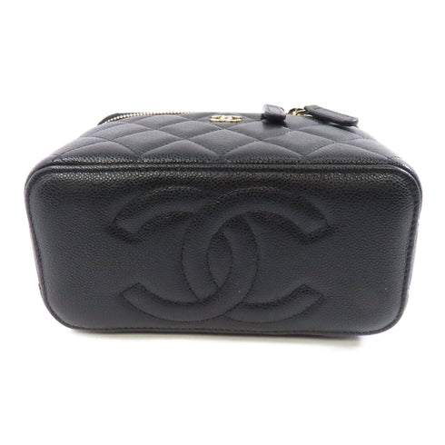 CHANEL Quilted CC GHW Vanity Case Chain Shoulder Bag Calfskin Leather Black