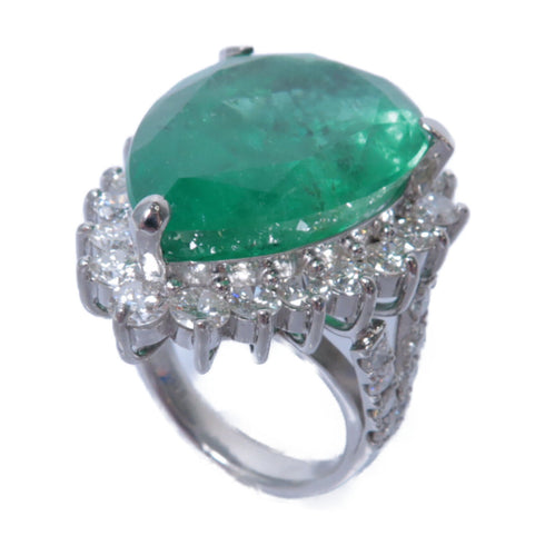 FINE JEWELRY 23.613ct Emerald 3.96 Diamond Ring PT900 Platinum Used...