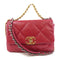 CHANEL Quilted CC GHW C19 Chain Shoulder Bag Lambskin Leather Red