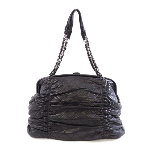 CHANEL Quilted CC SHW Chain Shoulder Bag Lambskin Leather Black v2