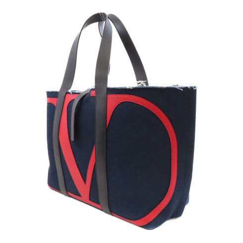 Valentino SHW Tote Shoulder Bag Suede Leather Denim Blue