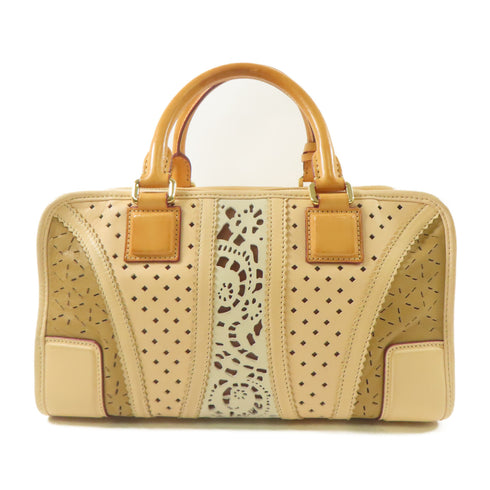 LOEWE GHW Lace Amazona Handbag Lambskin Leather Beige/Brown