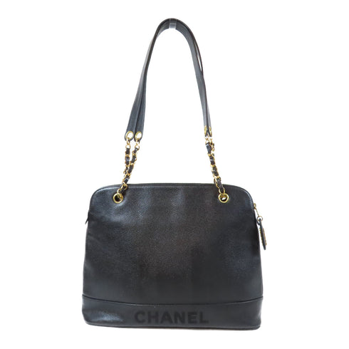 CHANEL CC GHW Vintage Tote Bag Chain Shoulder Bag Calfskin Leather Black