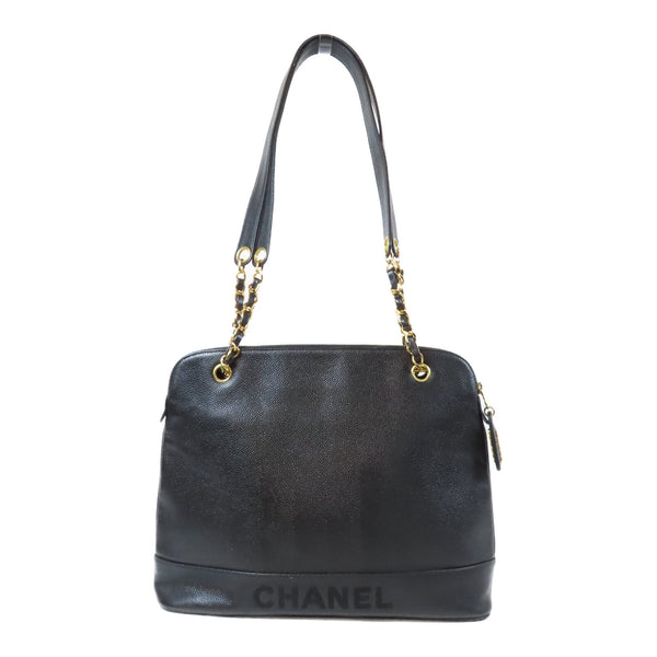 CHANEL CC GHW Vintage Tote Bag Chain Shoulder Bag Calfskin Leather Black