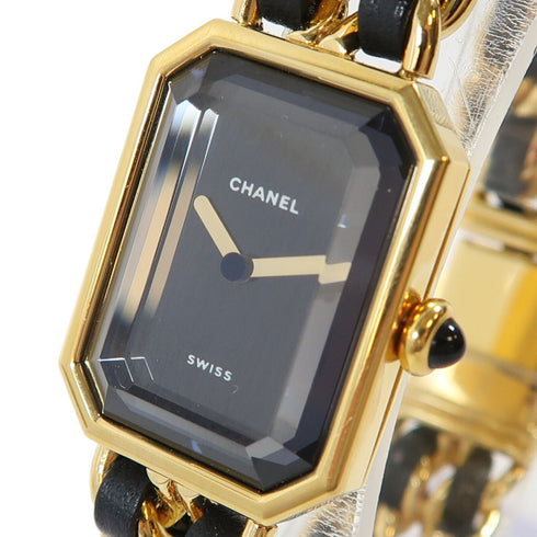CHANEL CC Premiere Quartz Watch H0001-L Gold Plated/Leather Black v1