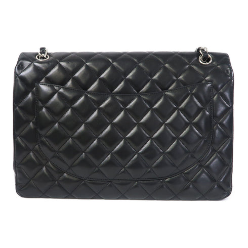 CHANEL Quilted CC SHW Maxi Jumbo Chain Shoulder Bag Lambskin Leather Black