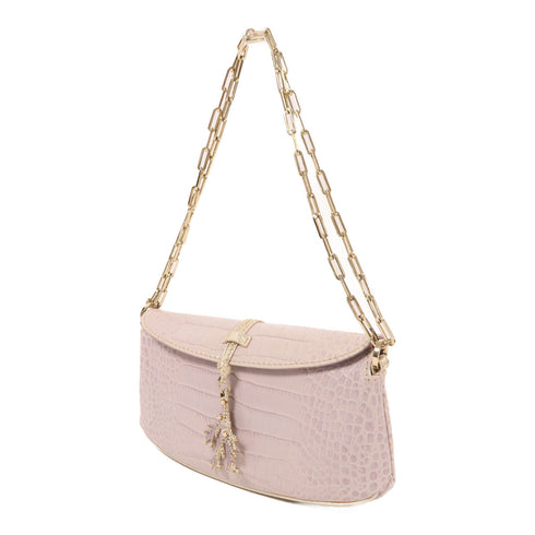 Valentino GHW Chain Shoulder Bag Embossed Calfskin Leather Light Purple