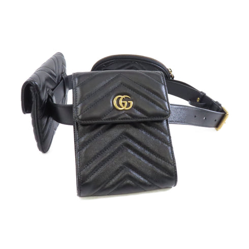 GUCCI GG GHW GG Marmont Belt Bag Belt Size 85 Calfskin Leather Black
