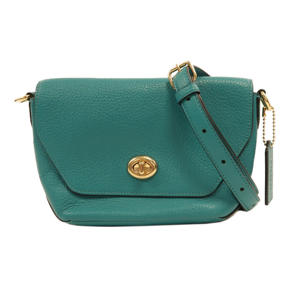COACH GHW Shoulder Bag C2815 Calfskin Leather Green