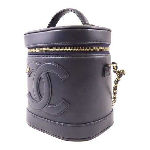 CHANEL CC GHW Vanity Case 2 Way Shoulder Bag Lambskin Leather Navy